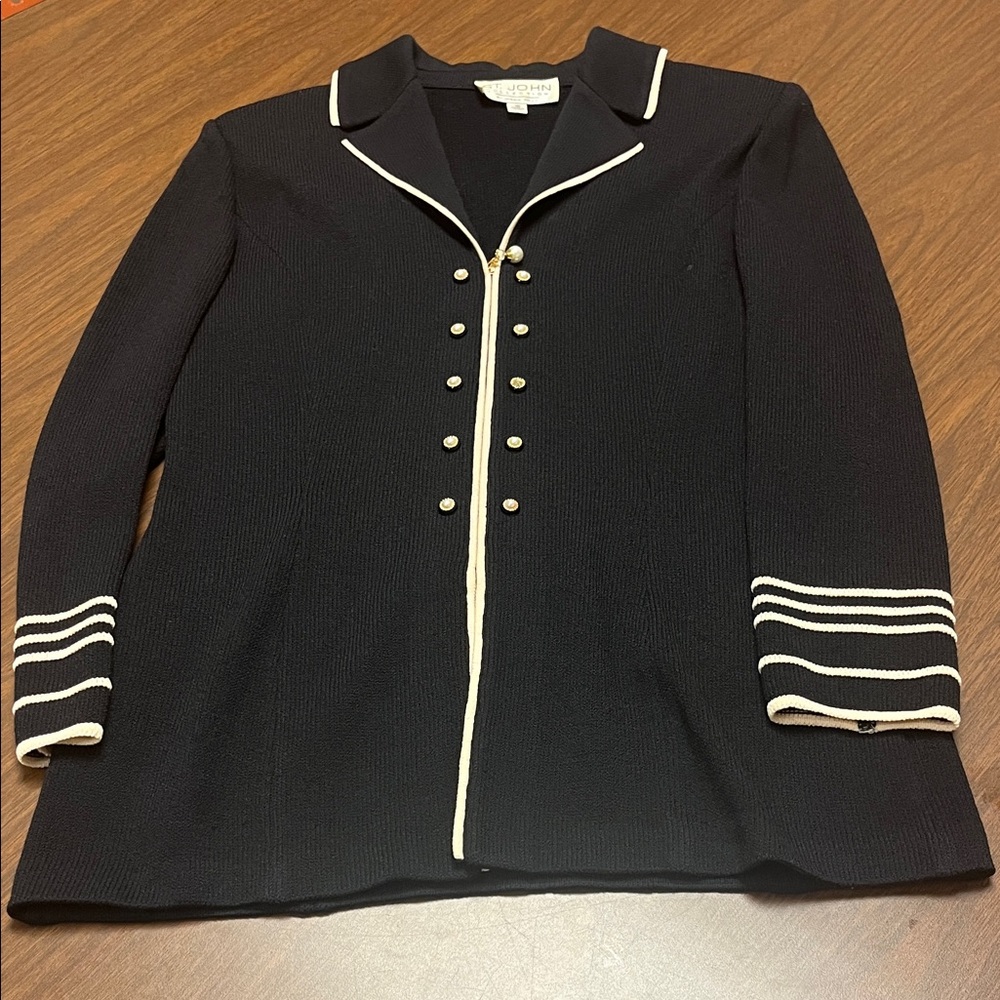 St. John Jacket/Blazer with White Piping Accents and Pearl Buttons, size 10